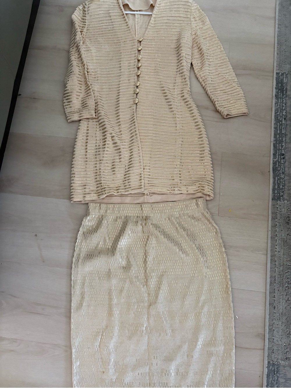 St. John Cream Knit Cardigan wool skirt Set